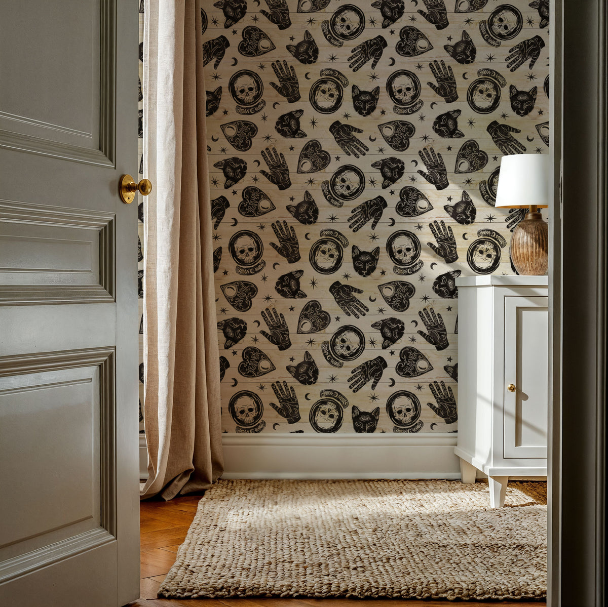Symbolic Halloween White Mural Wallpaper - room preview 06