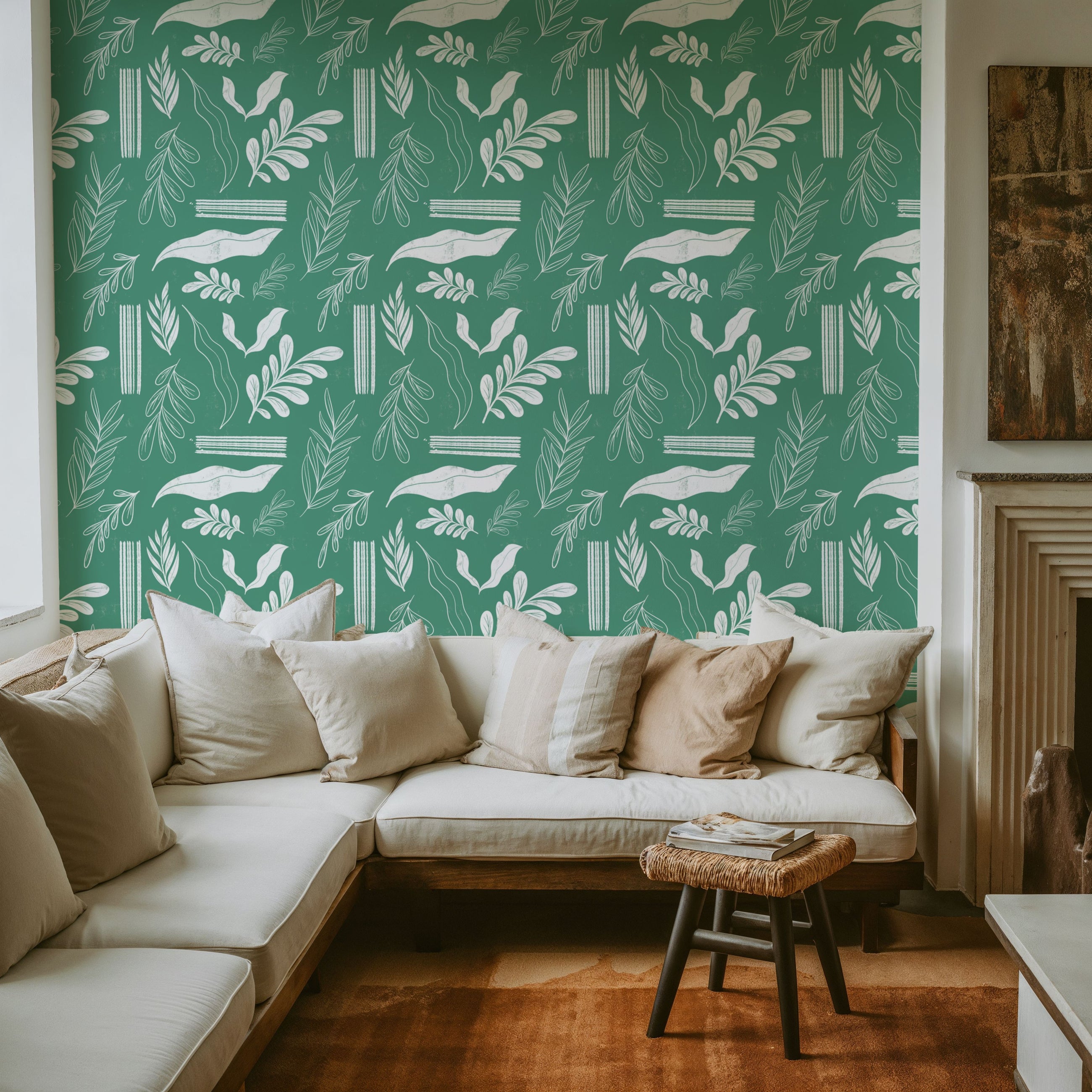 Autumn Leaves Green Mural Wallpaper