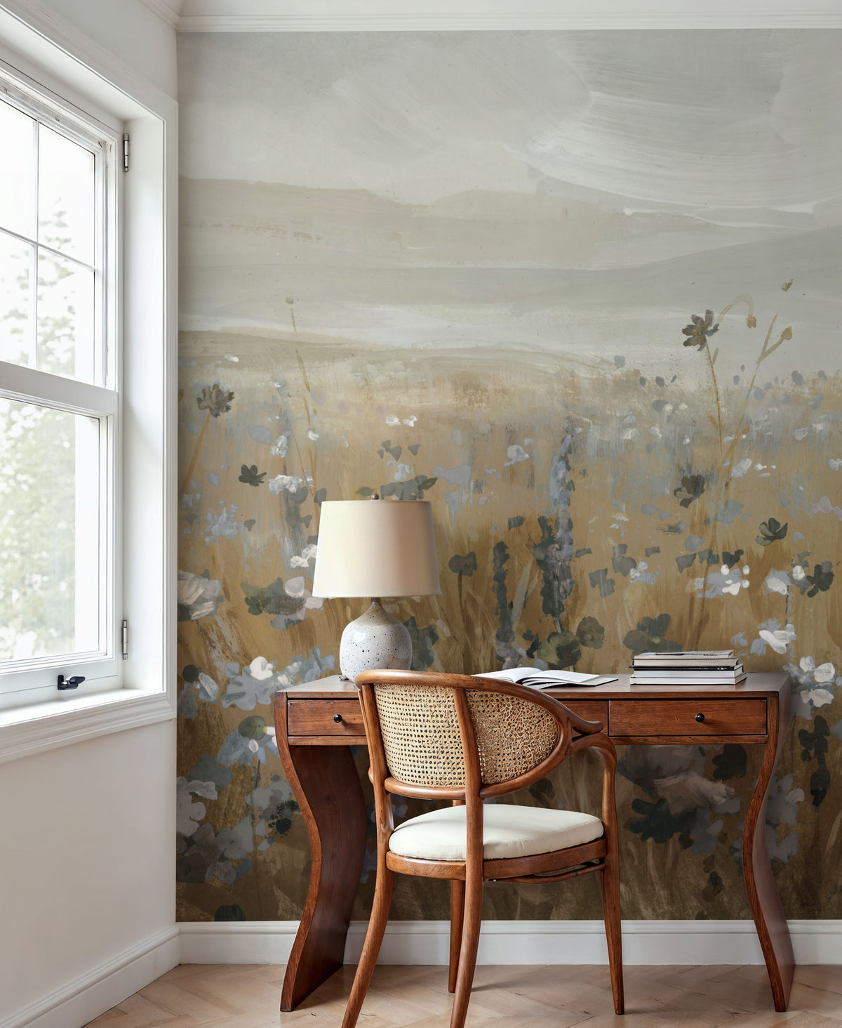 Field of Flowers Neutral Mural Wallpaper - room preview 06