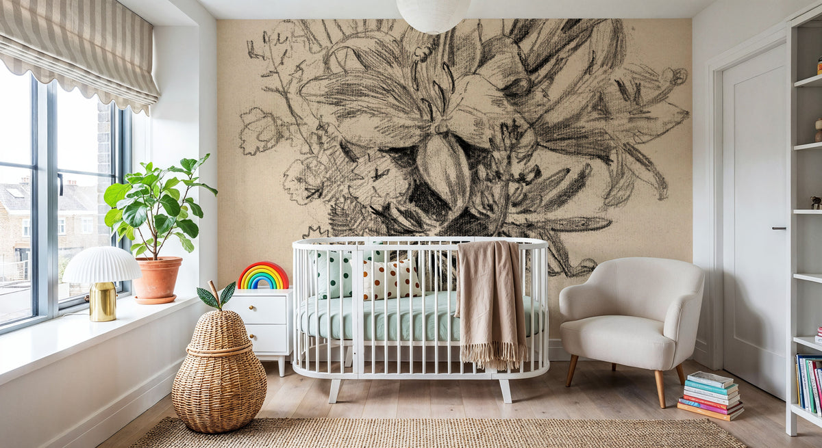 Flowers in a Vase Sketch Mural Wallpaper - room preview 06