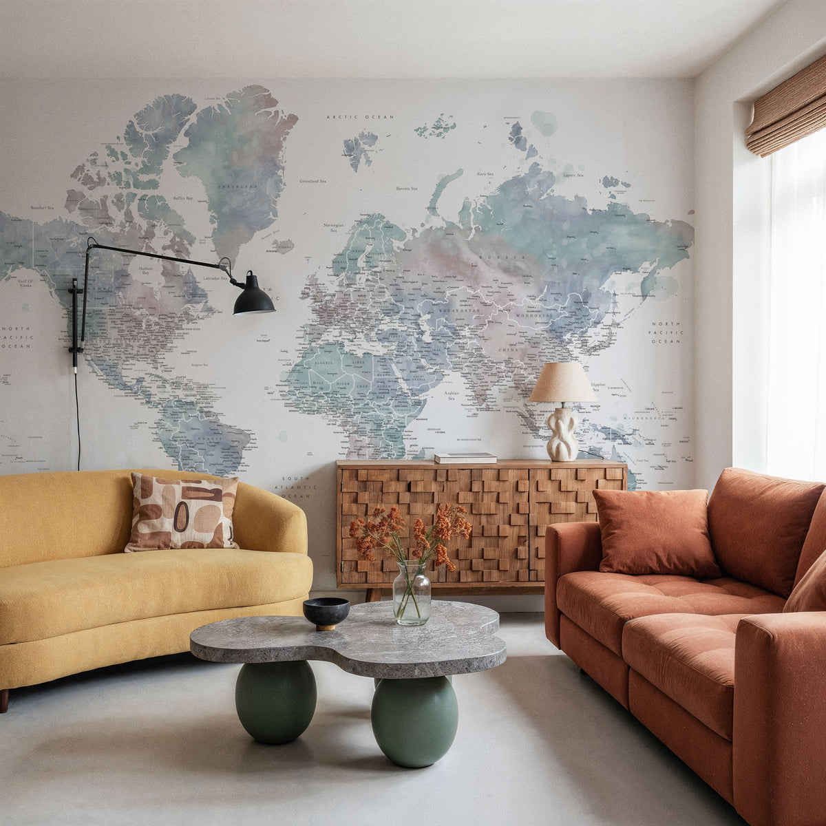World Map Cities - Fufu Mural Wallpaper - room preview 06
