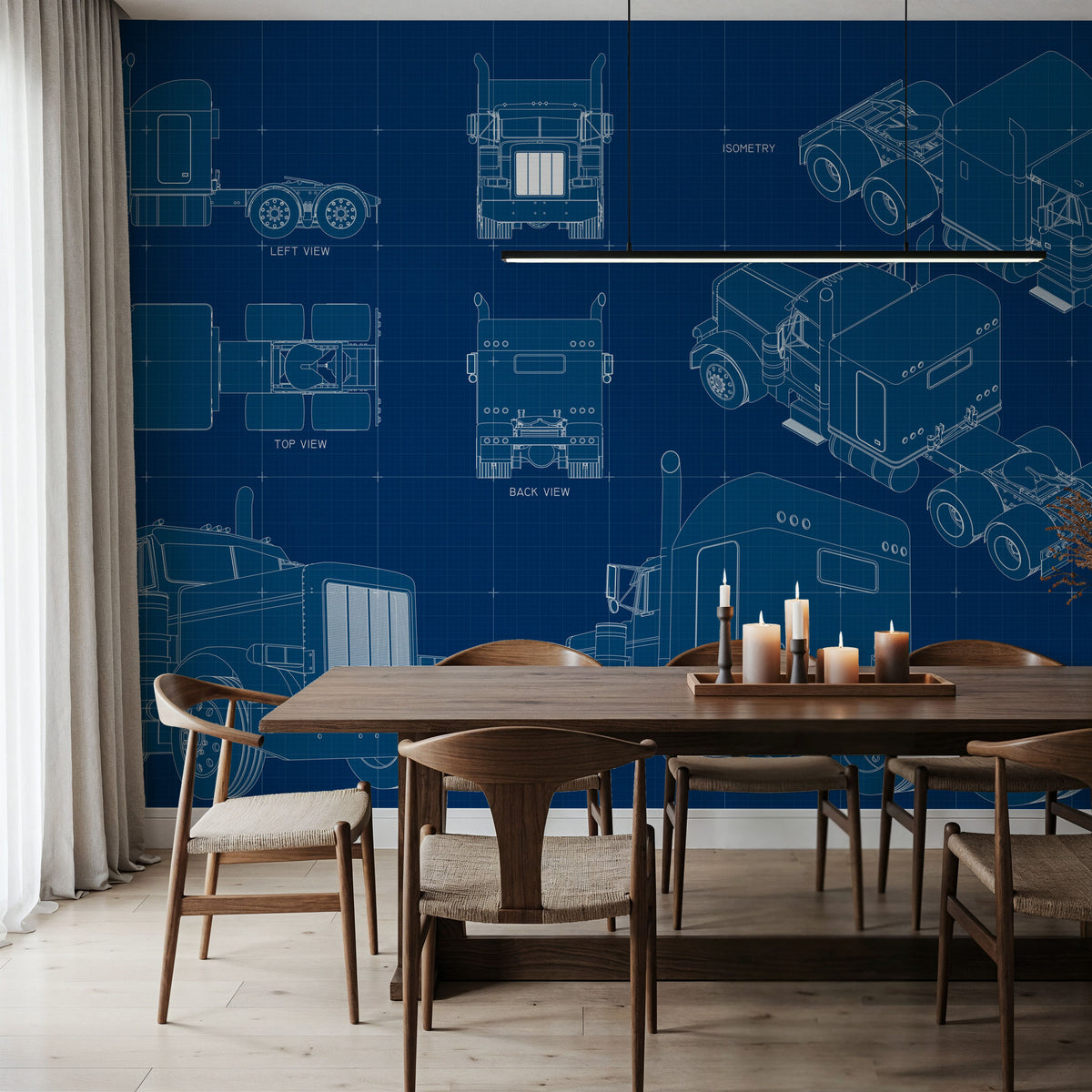 Truck Blueprint Mural Wallpaper - room preview 06