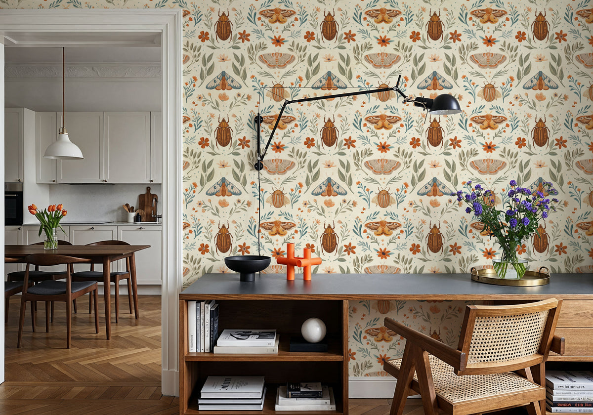 Papilion Chase White Mural Wallpaper - room preview 06