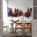 Oakland California Skyline Purple & Gold Mural Wallpaper - room preview 06
