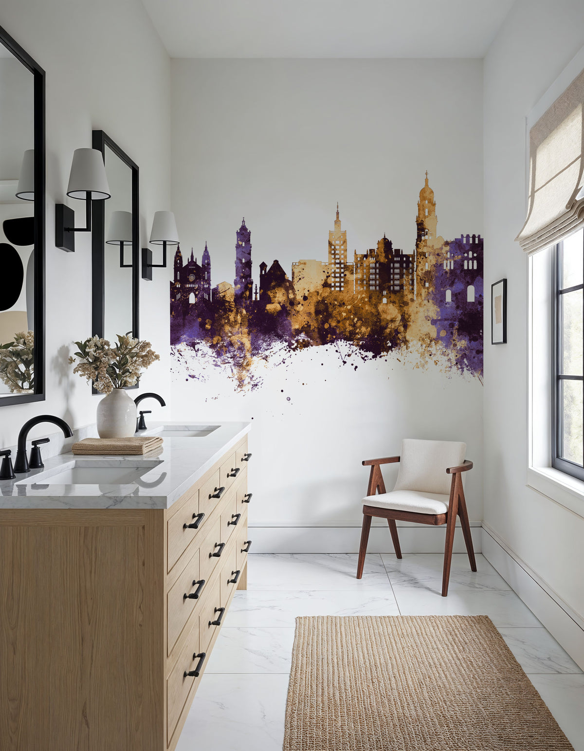 Málaga Spain Skyline Purple & Gold Mural Wallpaper - room preview 06