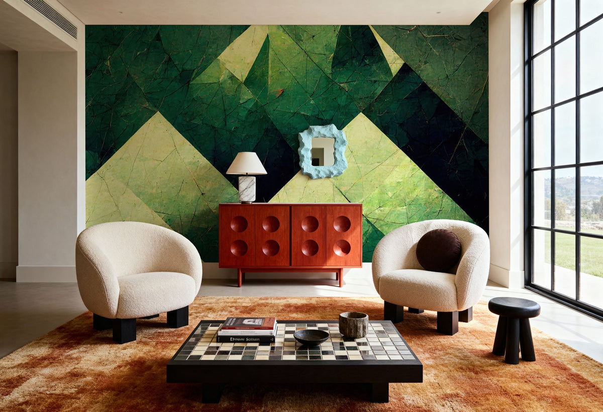 Reduced Mountains Green Mural Wallpaper - room preview 06