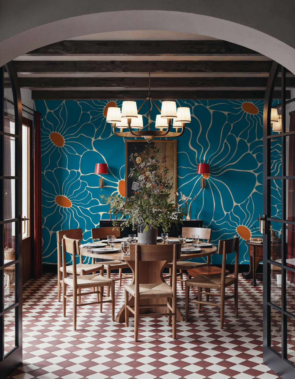 Cool Fluid Flowers Mural, Turqouise Mural Wallpaper - room preview 06