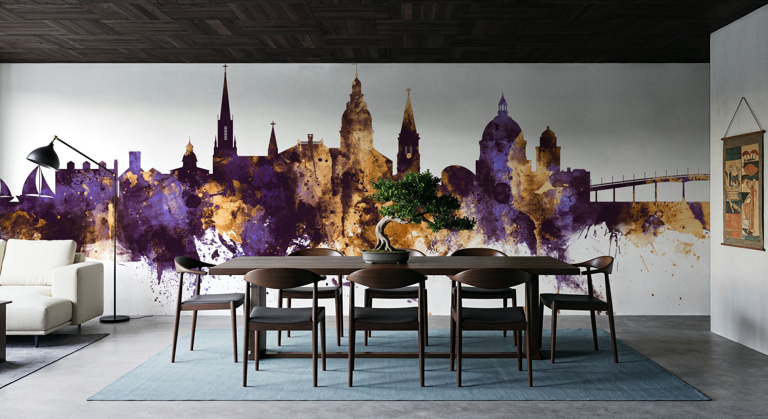 Annapolis Maryland Skyline Purple & Gold Mural Wallpaper