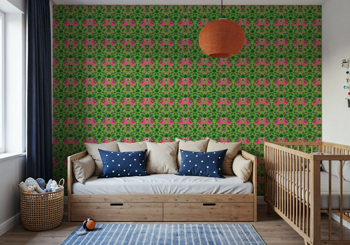 Flamingo Friends Mural Wallpaper - Green Tone - room preview 06