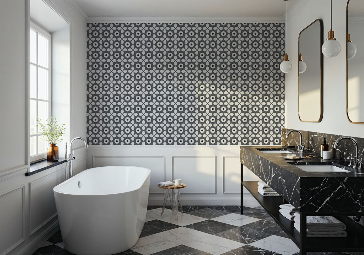 Temara Circle and Flower Mural Wallpaper - room preview 06