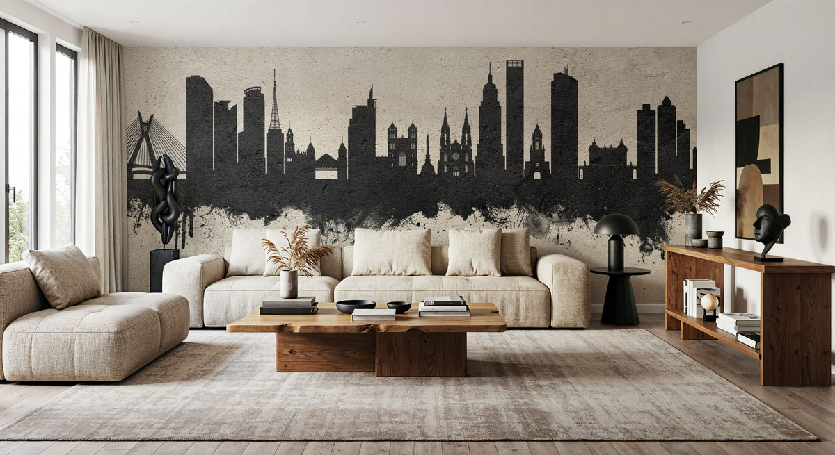 São Paulo Brazil Skyline Concrete Mural Wallpaper - room preview 06