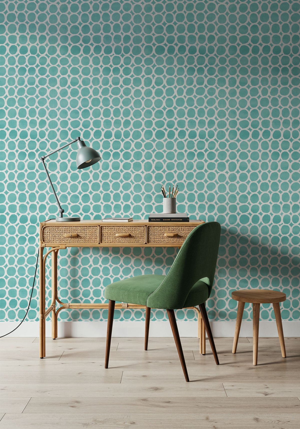 Mixed Turqouise Circles Inverse Mural Wallpaper - room preview 06