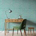 Mixed Turqouise Circles Inverse Mural Wallpaper - room preview 06