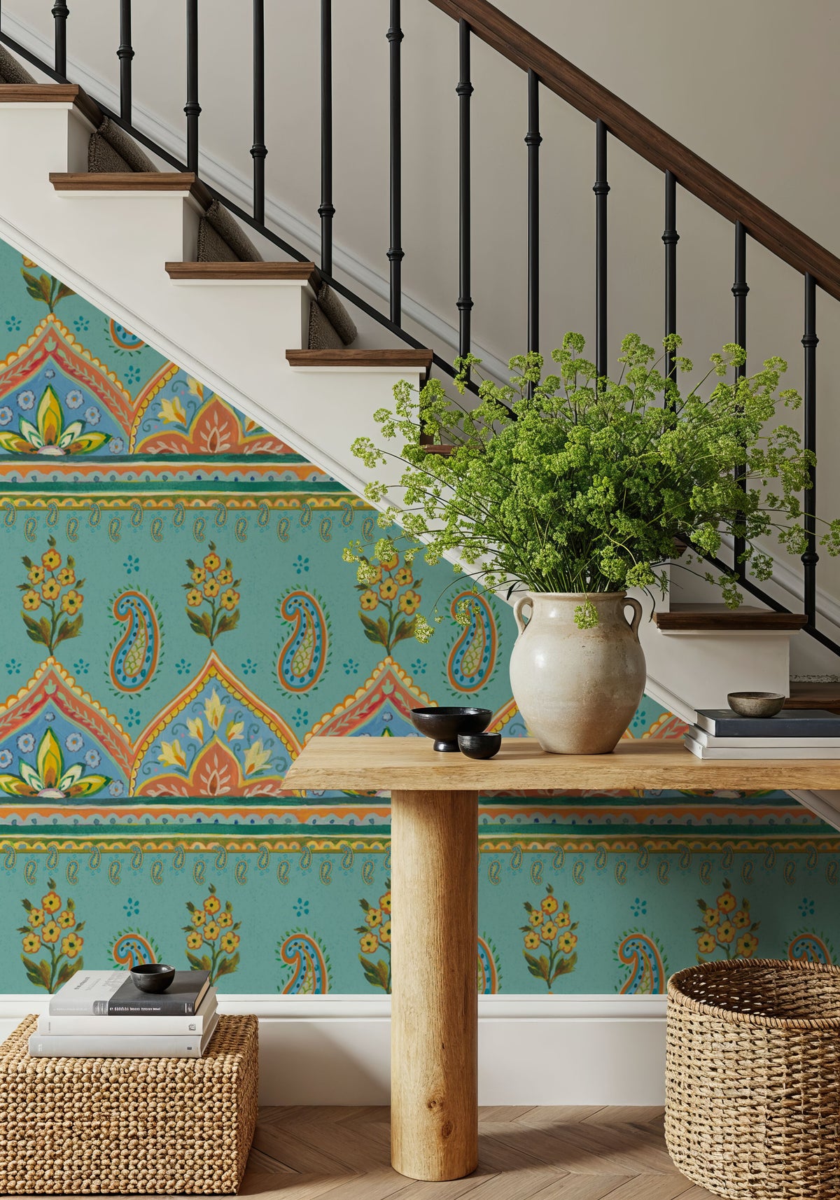 Floral Paisley Blue Mural Wallpaper - room preview 06