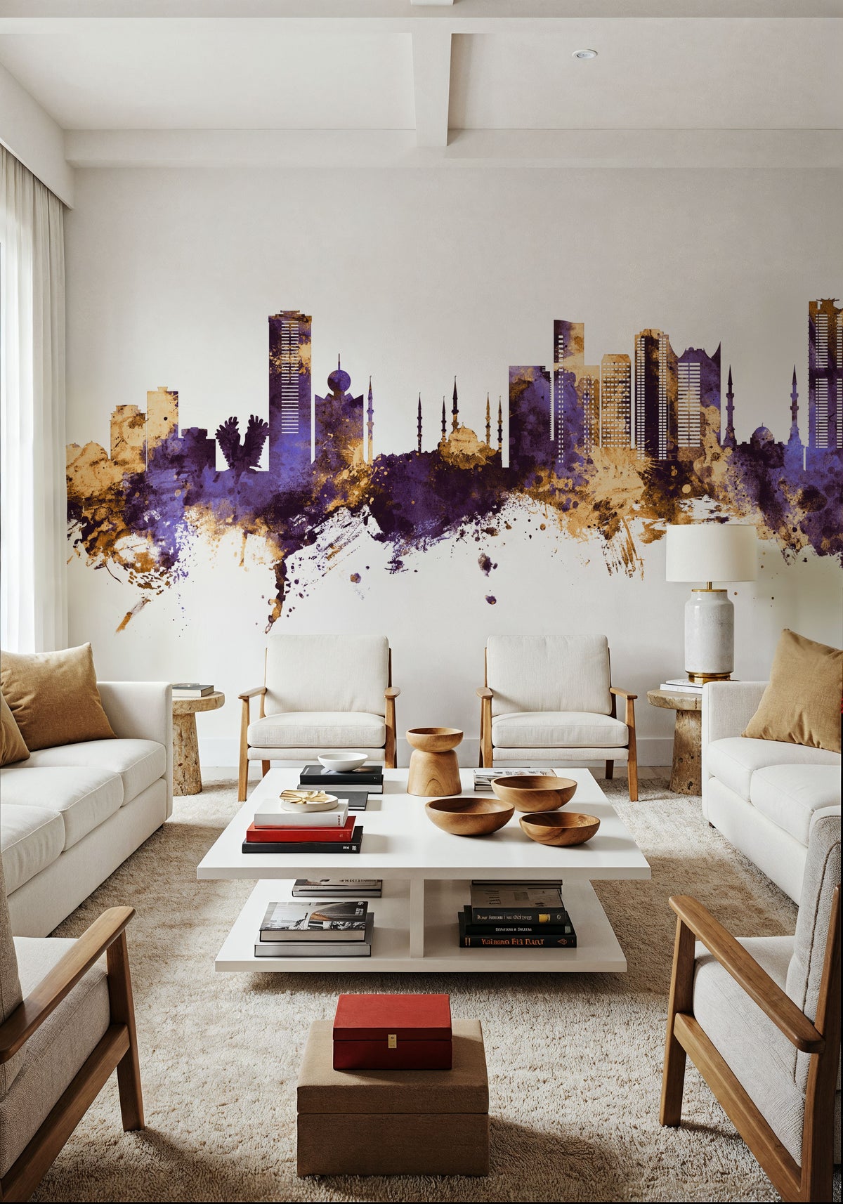 Fujairah Skyline Purple & Gold Mural Wallpaper - room preview 06