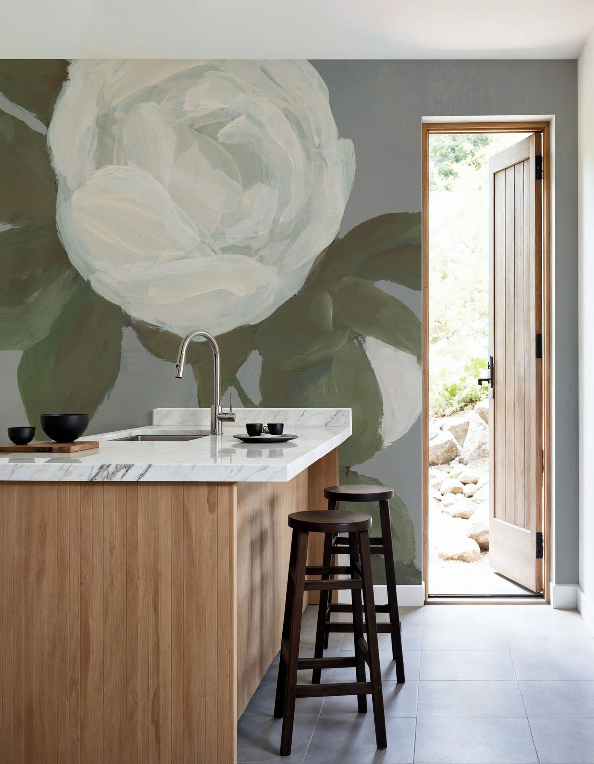 Sweet Peony Gray Mural Wallpaper - room preview 06
