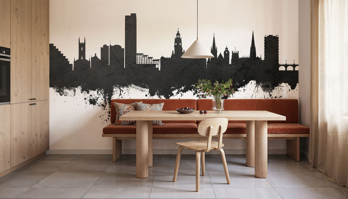 Sheffield England Skyline Black & White Mural Wallpaper - room preview 06