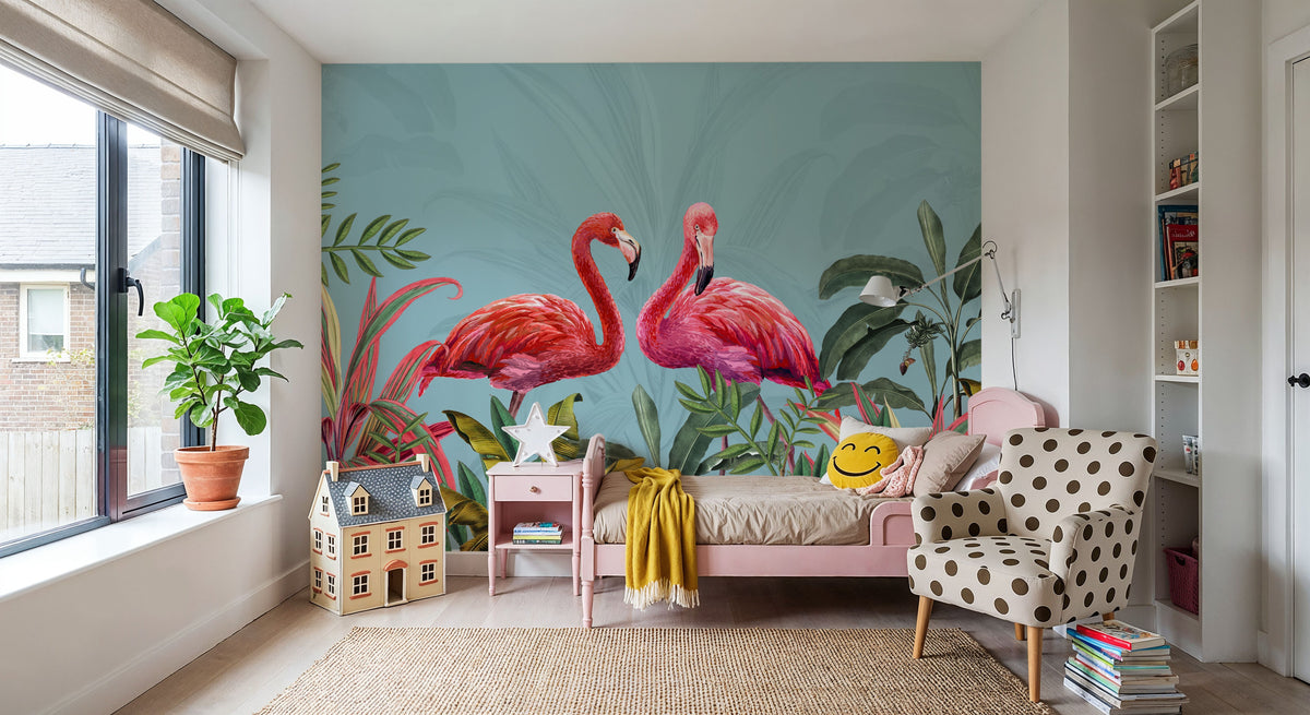 Shy Flamingos Mural Wallpaper - Neutral Tone - room preview 06