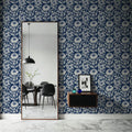 Sunflower Buds, Indigo Blue Mural Wallpaper - room preview 06