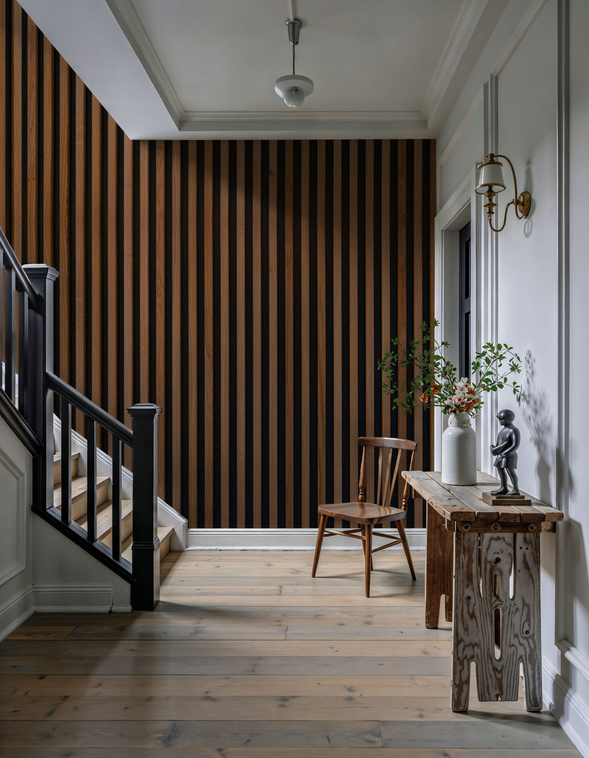 Faux Slatted Wood Panel Mural Wallpaper - room preview 06