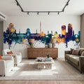 Damascus Syria Skyline Blue & Bronze Mural Wallpaper - room preview 06