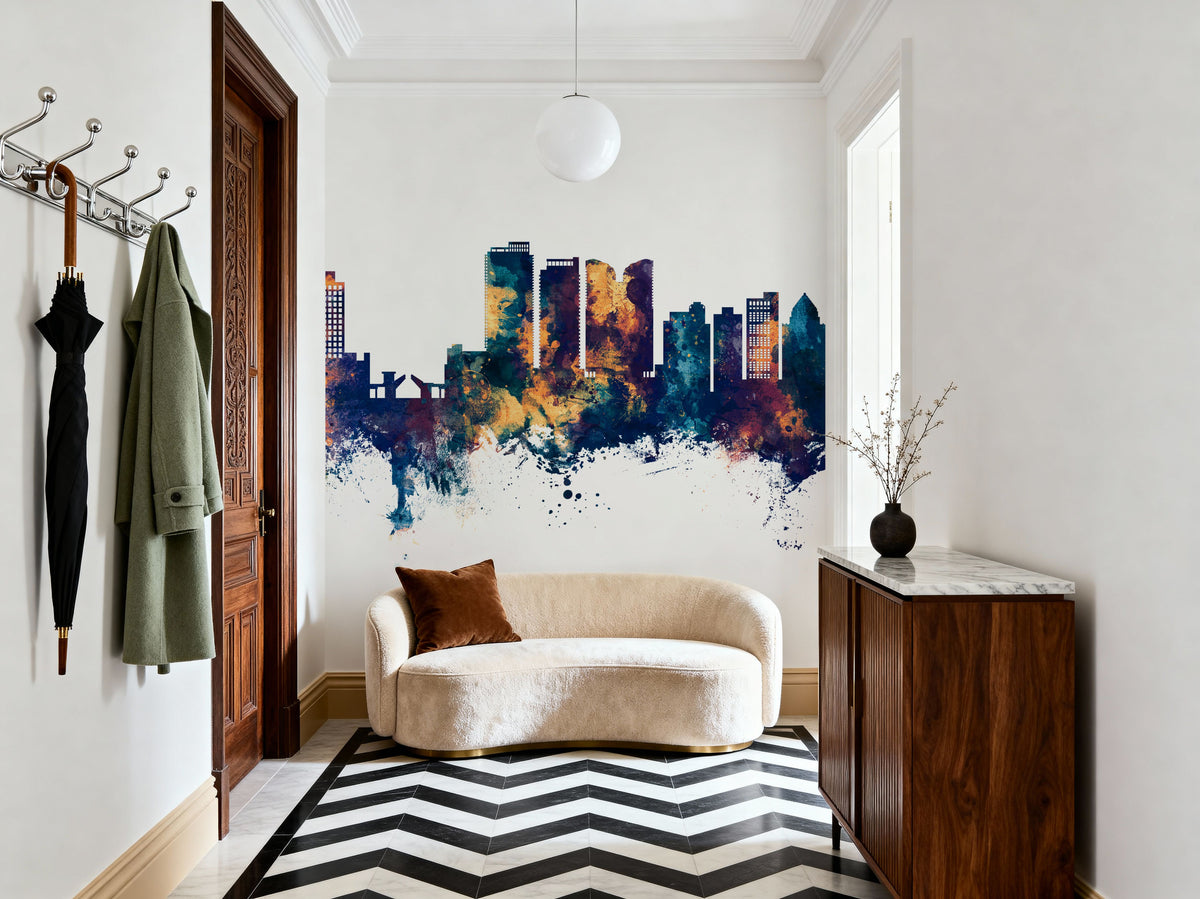 Fort Lauderdale Florida Skyline Blue & Bronze Mural Wallpaper - room preview 06