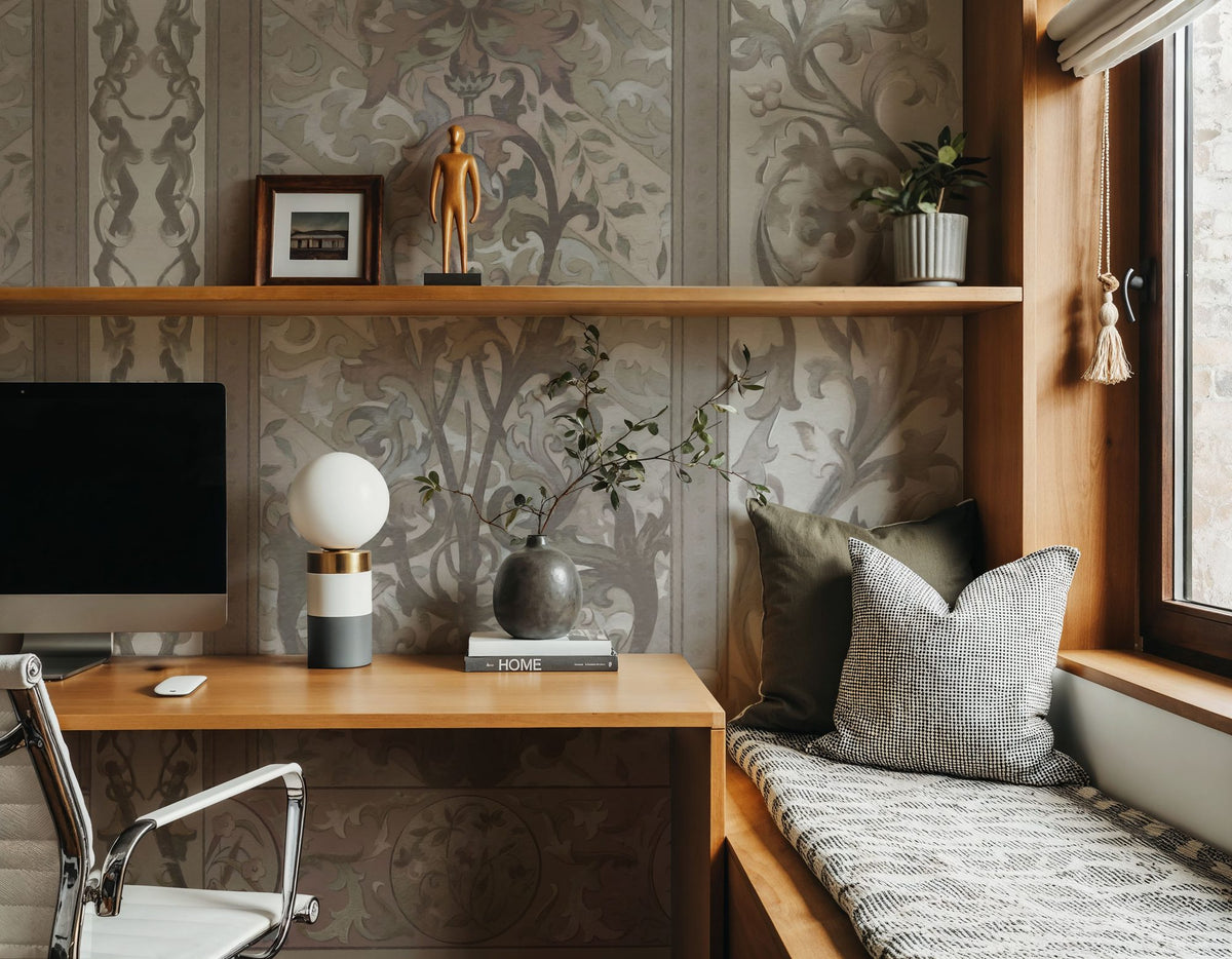 Plant Fantasy Ornament, Beige Mural Wallpaper - room preview 06