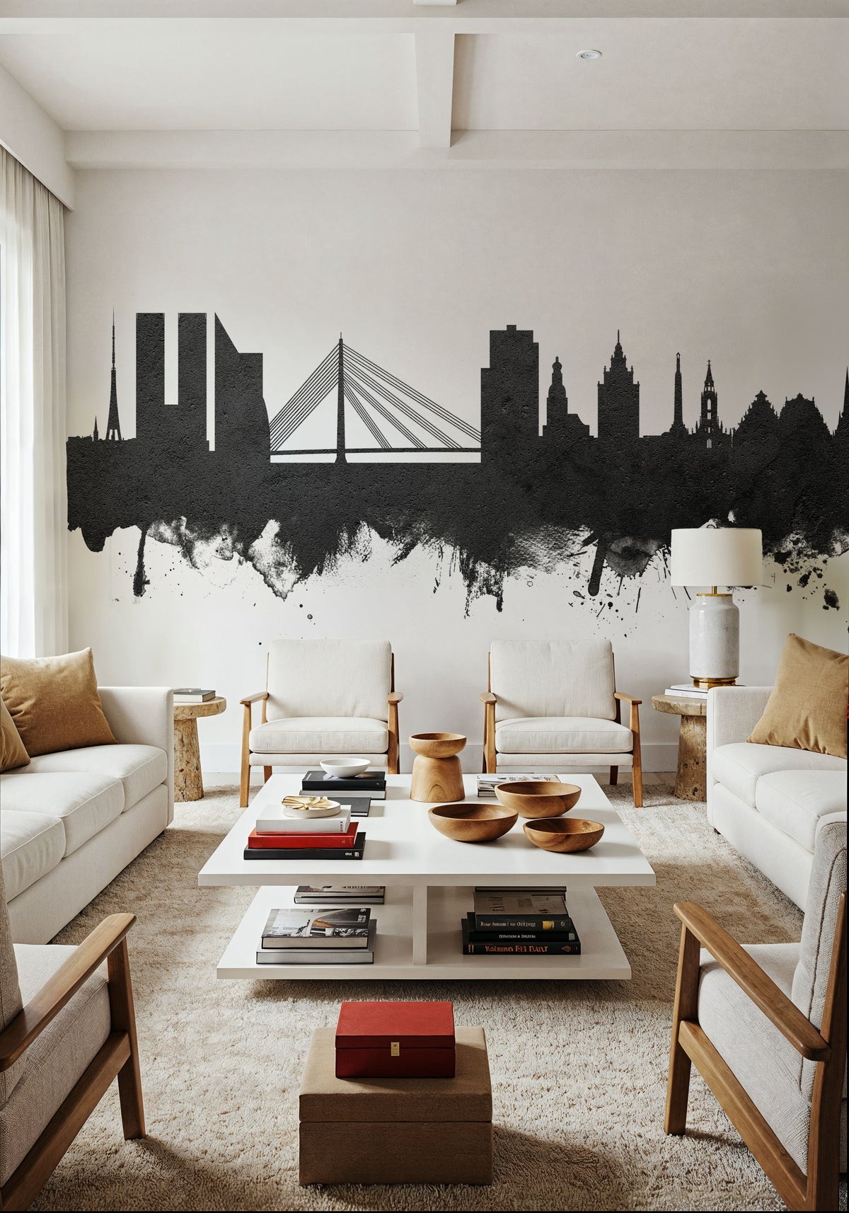Riga Latvia Skyline Black & White Mural Wallpaper - room preview 06