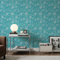 Kala Flowers White on Turqouise Mural Wallpaper - room preview 06
