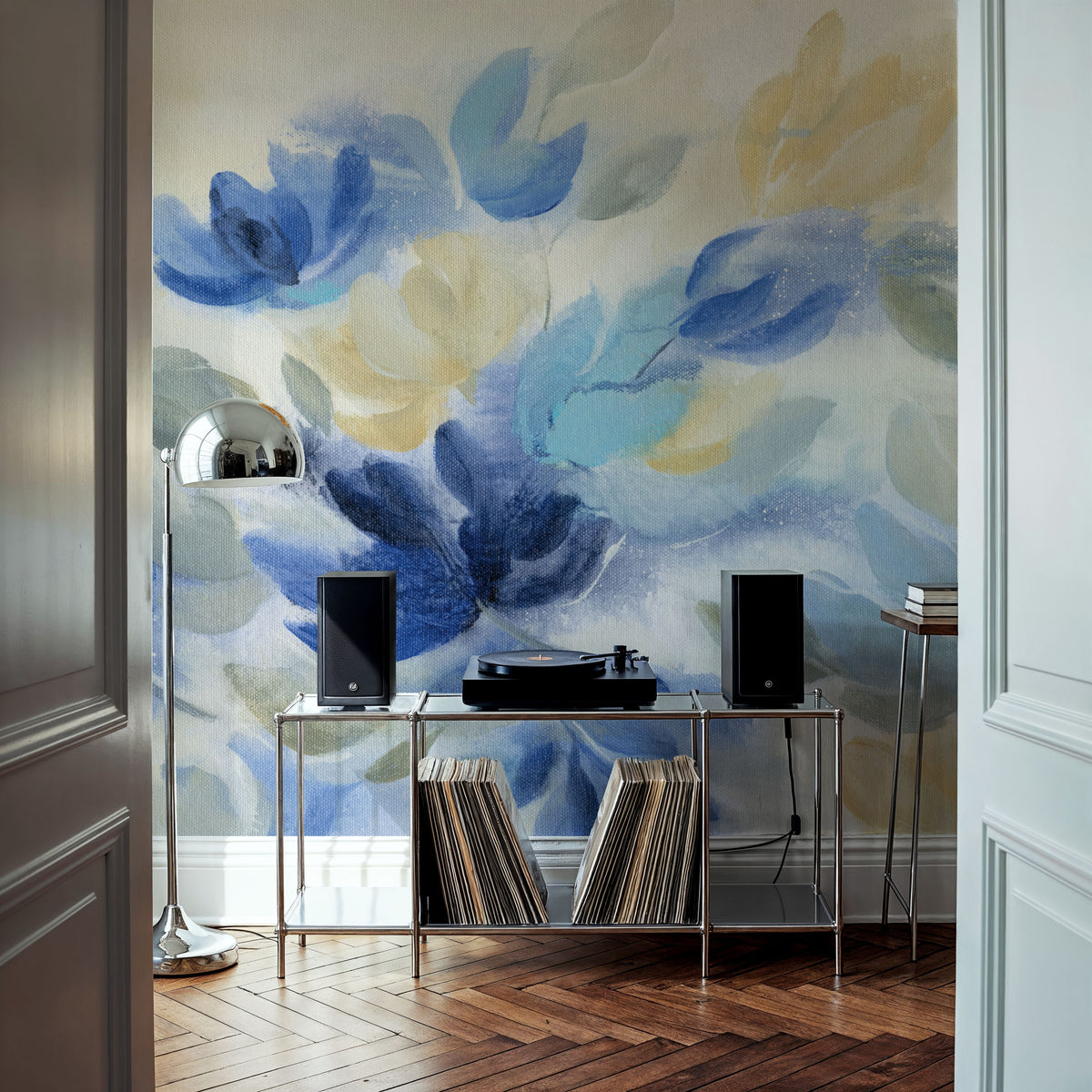 Sapphire Blue Floral I Mural Wallpaper - room preview 06