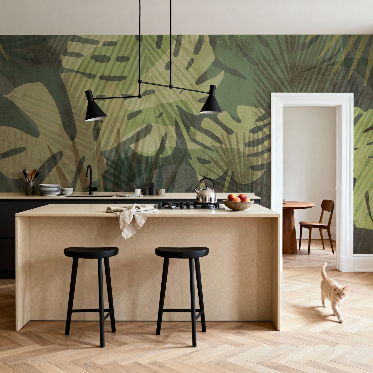 Big Monstera Leaves, Olive Mural Wallpaper - room preview 06