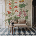 Salvia Florals on Newsprint I Mural Wallpaper - room preview 06