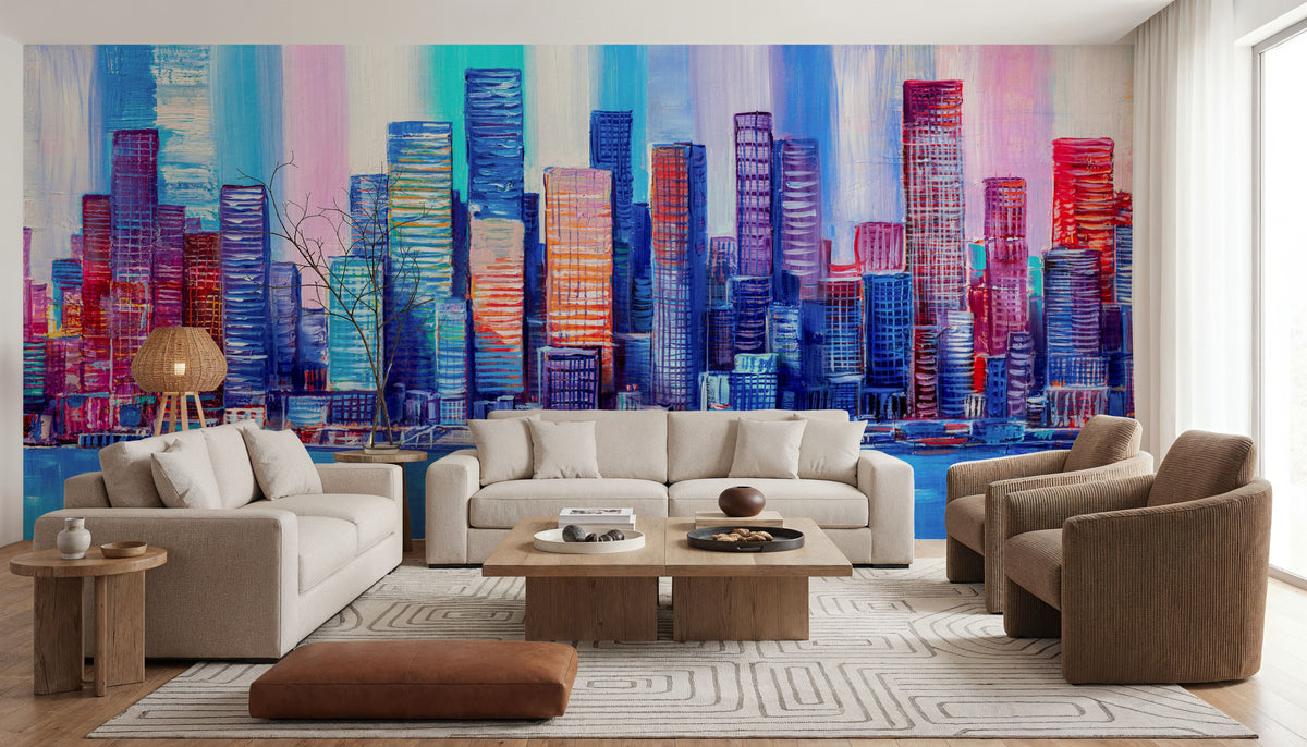 Chromatic Skyline Mural Wallpaper - room preview 06