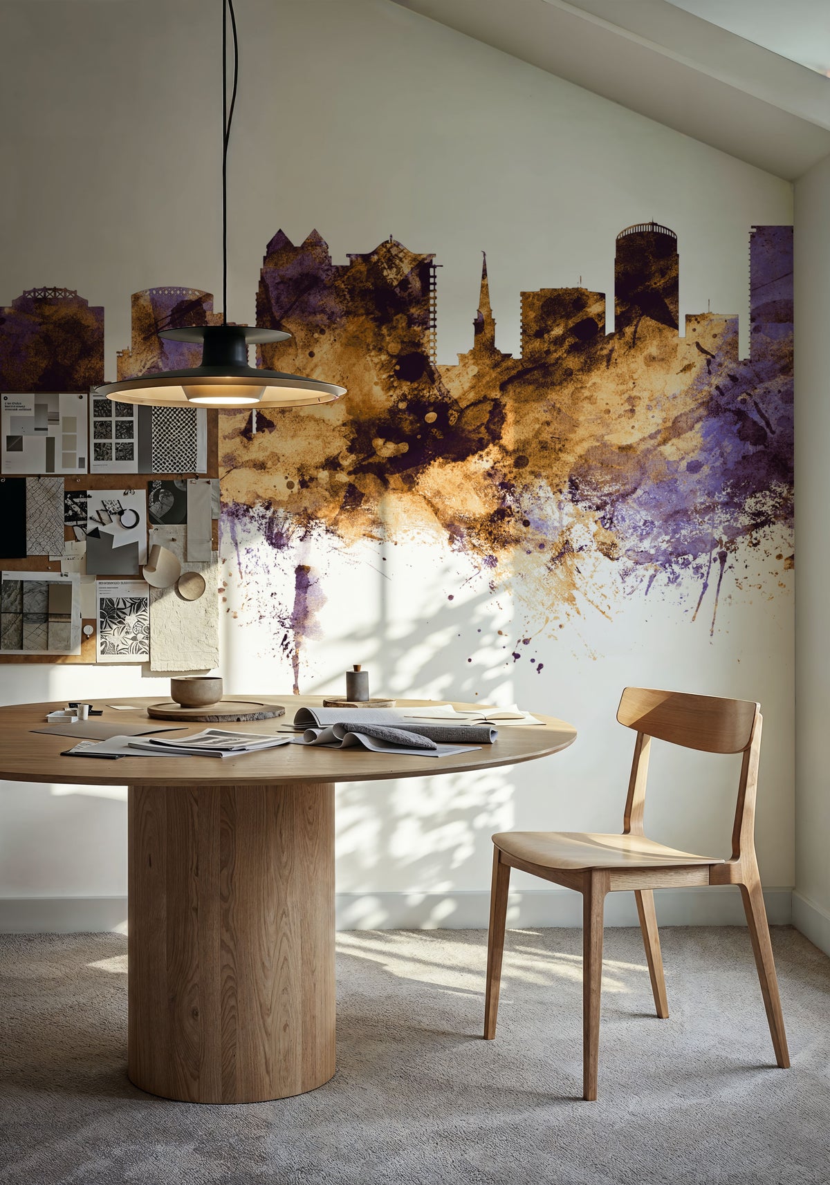 Orlando Florida Skyline Purple & Gold Mural Wallpaper - room preview 06
