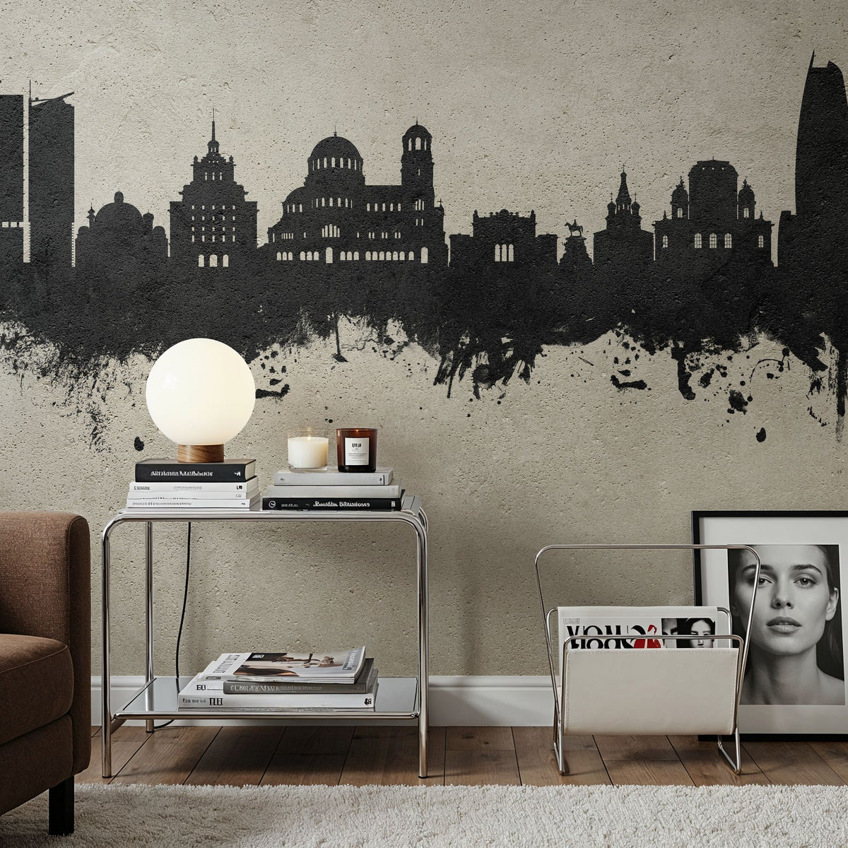 Sofia Bulgaria Skyline Concrete Mural Wallpaper - room preview 06