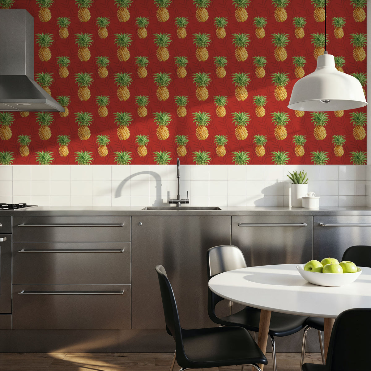 Pineapple Paradise Red Mural Wallpaper - room preview 06
