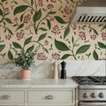 Winter Berries, Cream Mural Wallpaper - room preview 06