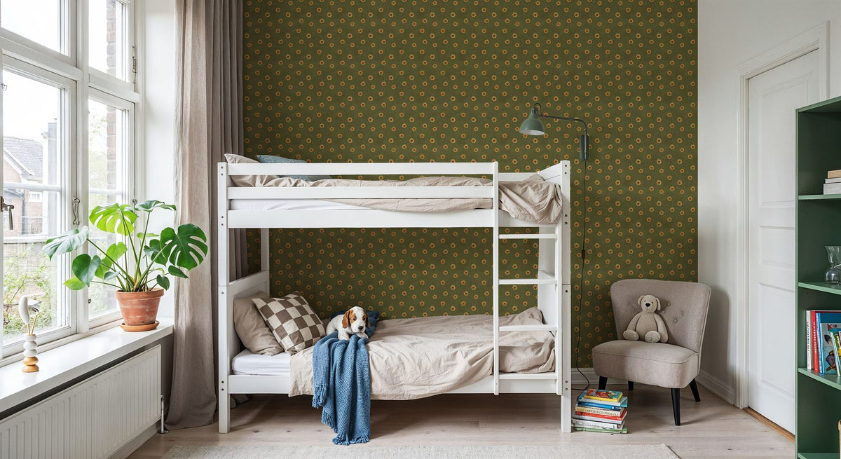 Autumn Buds Green Mural Wallpaper - room preview 06