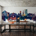 Maidstone England Skyline Blue & Bronze Mural Wallpaper - room preview 06