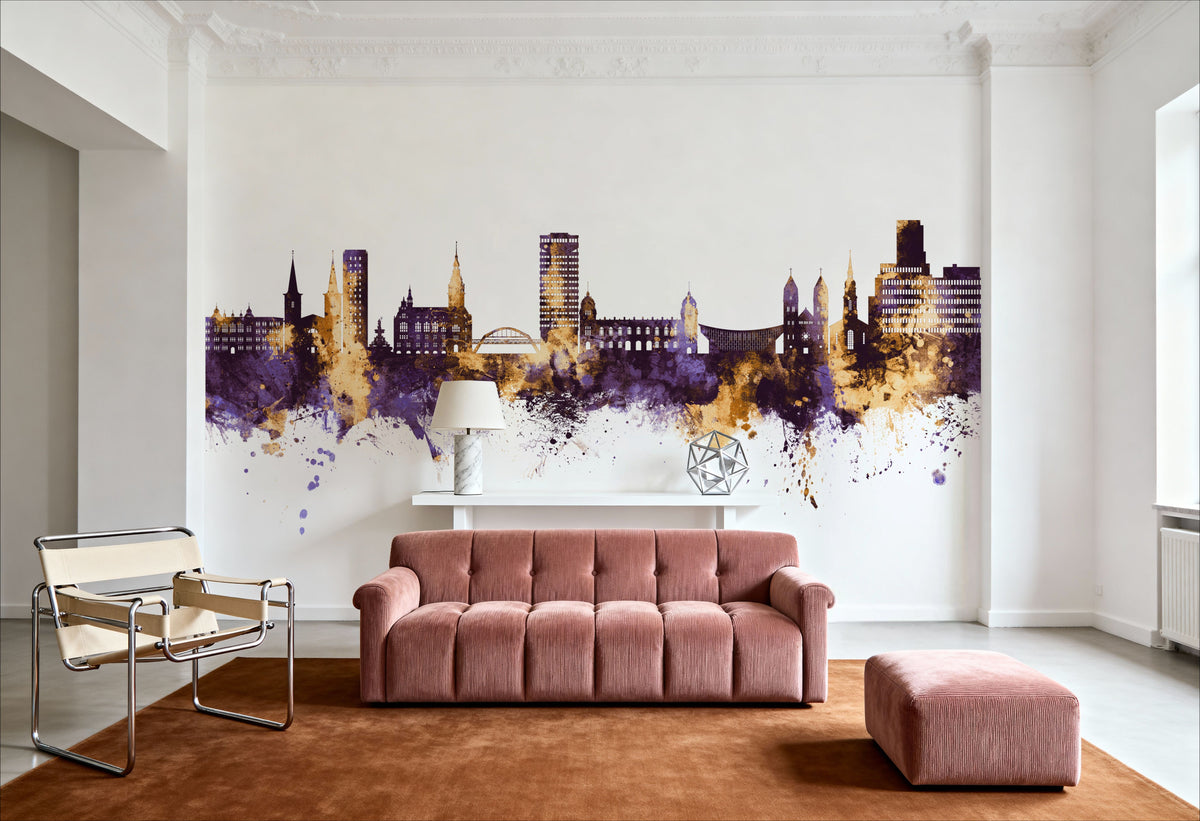 Wuppertal Germany Skyline Purple & Gold Mural Wallpaper - room preview 06