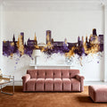 Wuppertal Germany Skyline Purple & Gold Mural Wallpaper - room preview 06