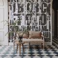 Letterpress Vintage Newspaper Collage, Grunge Mural Wallpaper - room preview 06