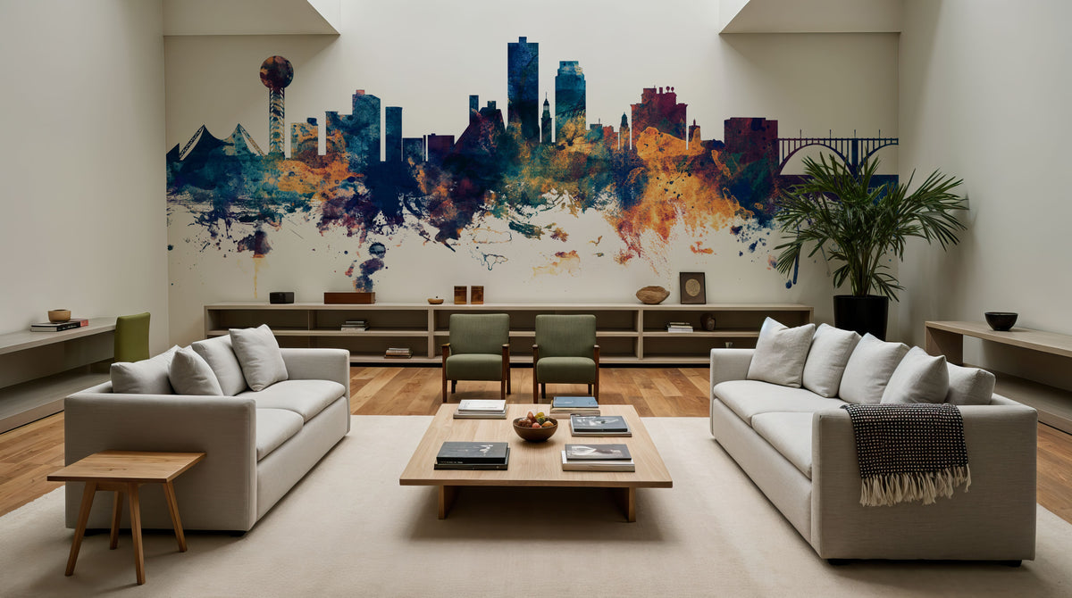 Knoxville Tennessee Skyline Blue & Bronze Mural Wallpaper - room preview 06
