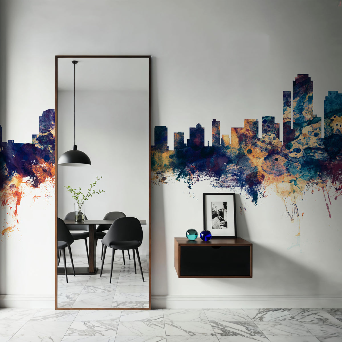 Wilmington Delaware Skyline Blue & Bronze Mural Wallpaper - room preview 06