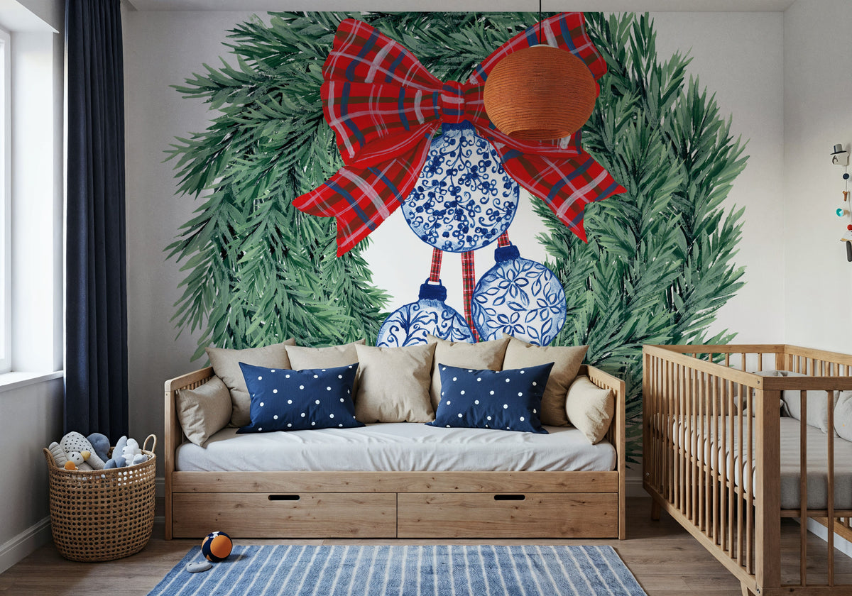 Holiday Tartan and Chinoiserie II Mural Wallpaper - room preview 06