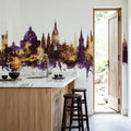 Oxford England Skyline Purple & Gold Mural Wallpaper - room preview 06