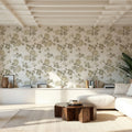 Peony Passion, Khaki on White Mural Wallpaper - room preview 06