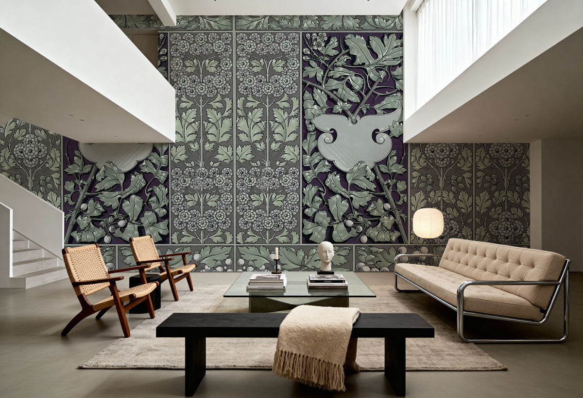 Flowers and Berries Green Mural Wallpaper - room preview 06