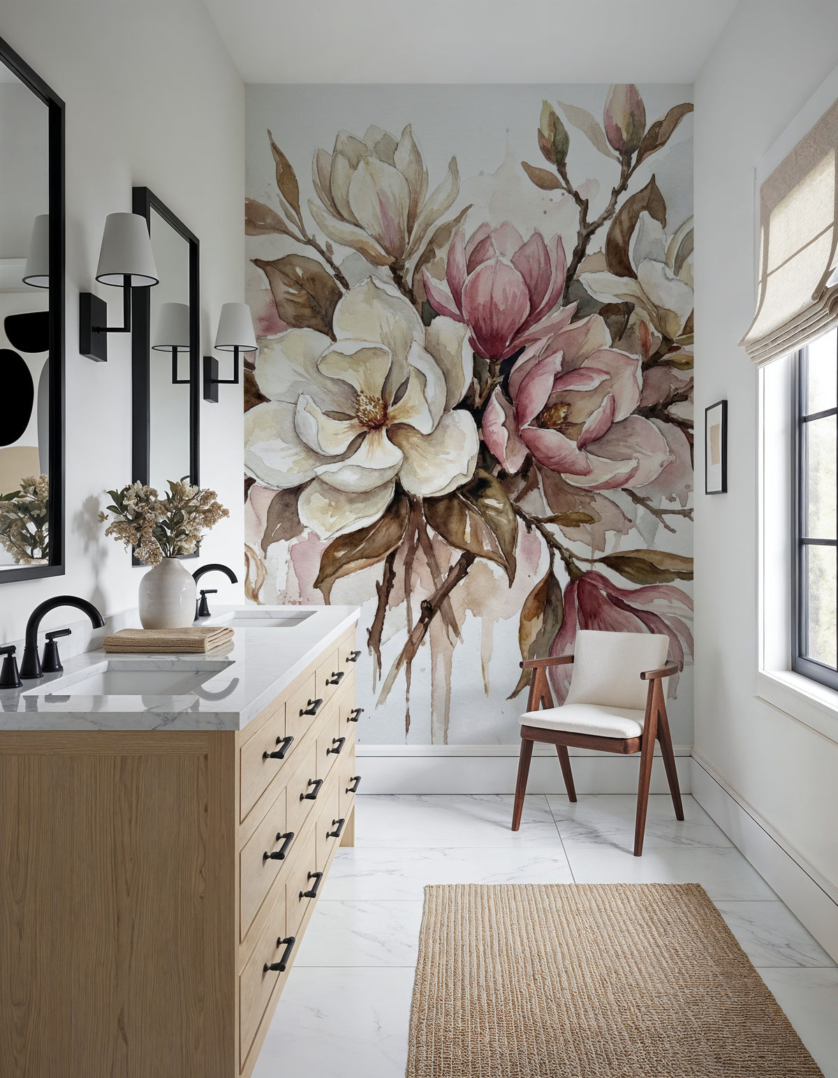 Magnolia - Watercolor Flower Series Mural Wallpaper - room preview 06