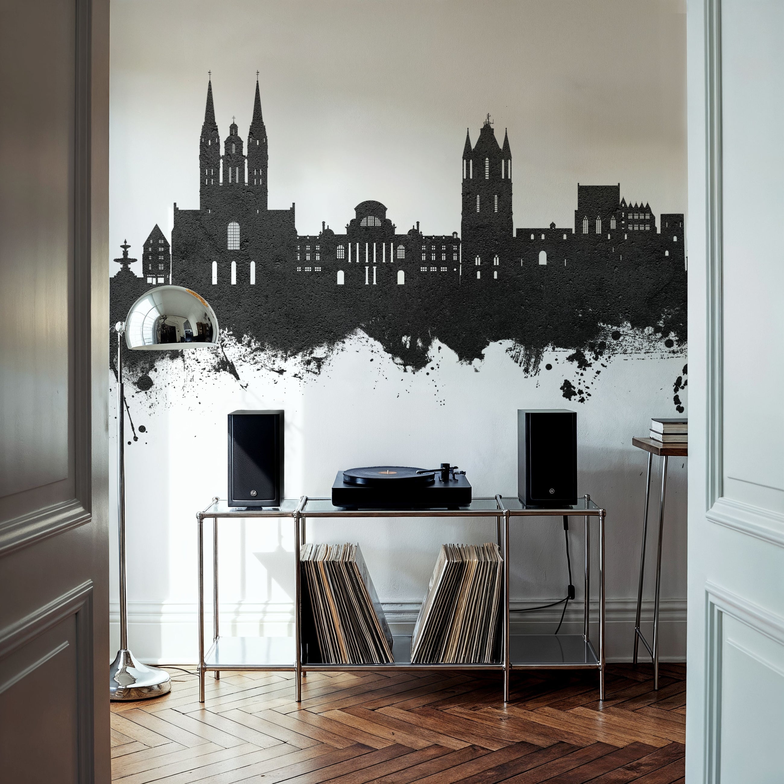 Angers France Skyline Black & White Mural Wallpaper